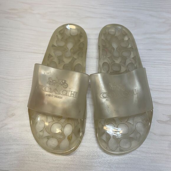 Coach Ulyssa Slide Sandals Women’s 6 Clear Logo Waterproof Slip-On Pre-Owned - Picture 1 of 10